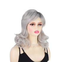 Peruca Chic Ombre Wavy de 40 cm com cabelo sintético rosa