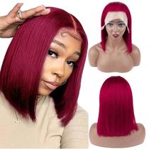 Peruca CISWER Burgundy Lace Front Bob 30 cm Cabelo humano 180 densidade