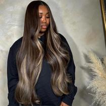 Peruca CIYOO Ash Blonde Highlight Body Wave 66 cm de cabelo humano