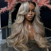 Peruca CIYOO Ombre Brown Roots Ash Blonde Human Hair 26"