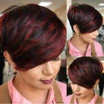 Peruca Colorida Estilo Pixie Para Mulheres Negras, Cabelo Humano Remy Com Franja Para Uso Diário