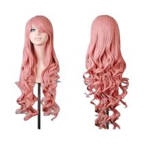 Peruca Colorida Para Cosplay Feminino, Cabelo Longo Com Ondas Grandes, Franja Lateral, Cabelo