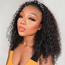 Peruca com bandana AISI QUEENS Human Hair Curly de 18 polegadas para mulheres