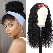 Peruca com bandana Claudianie Water Wave, cabelo humano de 18 polegadas