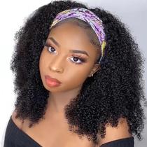 Peruca com bandana Coshgirl Kinky Curly 100% cabelo humano 35cm