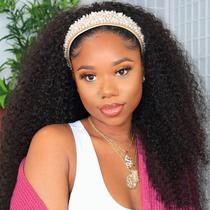 Peruca com bandana Coshgirl Kinky Curly Human Hair 150% de densidade 66cm