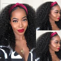 Peruca com bandana Coshgirl Kinky Curly Human Hair 45 cm Natural