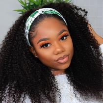 Peruca com bandana Eooma Glueless Curly 100% Brazilian Remy Hair