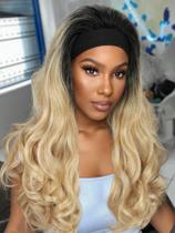 Peruca com bandana FANCEE Yaki Wavy Blonde Kinky Straight 14"
