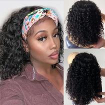 Peruca com bandana Kislemon Water Wave Human Hair 150% de densidade