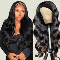 Peruca com bandana Miss Lee Body Wave de 18 polegadas, cabelo 100% brasileiro