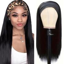 Peruca com bandana olimaruly, cabelo humano, 50 cm, curto e reto