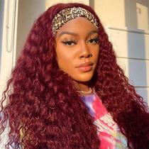 Peruca com bandana Punmasa Deep Wave 99J Human Hair 150% de densidade
