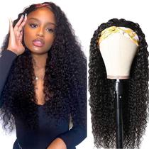 Peruca com bandana Punmasa Human Hair Deep Wave 60cm para mulheres negras