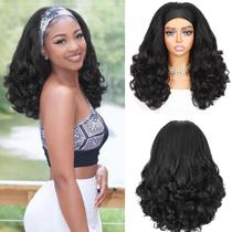 Peruca com bandana Quantum Love Yaki Curly para mulheres negras de 66 cm