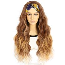Peruca com bandana SAPPHIREWIGS marrom sintético com pontas laranja 66cm Peruca com bandana SAPPHIREWIGS marrom sintético com pontas laranja 66cm