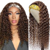 Peruca com bandana XSY Chocolate Brown Human Hair Deep Wave 12" Peruca com bandana XSY Chocolate Brown Human Hair Deep Wave 12"