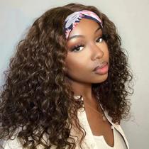 Peruca com bandana XSY Chocolate Brown Human Hair Deep Wave 16"
