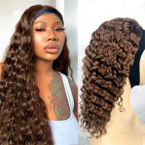 Peruca com bandana XSY Chocolate Brown Human Hair Deep Wave 22 polegadas Peruca com bandana XSY Chocolate Brown Human Hair Deep Wave 22 polegadas