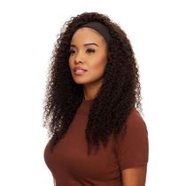 Peruca com Faixa Cabelo Humano Cacheado 60cm Textura Curly De Benguela (Castanho Escuro)