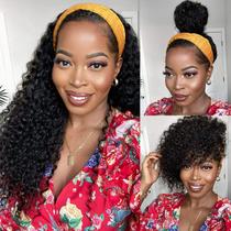 Peruca com faixa de cabeça Celiarita Deep Wave 55 cm, cabelo humano, cor natural