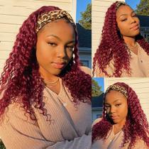 Peruca com faixa de cabeça Eooma Curly Human Hair 180% Densidade 66cm 99J