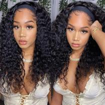 Peruca com faixa de cabeça ISEE Water Wave Human Hair 180% Densidade 56cm