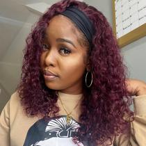 Peruca com faixa de cabeça Punmasa Deep Wave 99J Human Hair 35 cm 150% de densidade Peruca com faixa de cabeça Punmasa Deep Wave 99J Human Hair 35 cm 150% de densidade