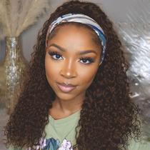 Peruca com faixa de cabeça Punmasa Deep Wave Chocolate Brown 20" 150% de densidade