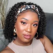 Peruca com faixa de cabeça Smoothair Kinky Curly 30cm Cabelo humano com 150% de densidade
