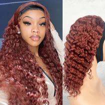 Peruca com faixa de cabeça XSY 33B Cabelo humano marrom avermelhado Deep Wave 50cm Peruca com faixa de cabeça XSY 33B Cabelo humano marrom avermelhado Deep Wave 50cm