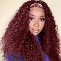 Peruca com faixa de cabeça XSY 99J Burgundy Human Hair Kinky Curly 70cm Peruca com faixa de cabeça XSY 99J Burgundy Human Hair Kinky Curly 70cm