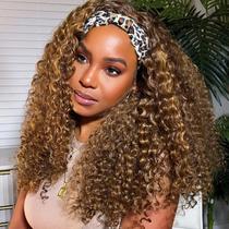 Peruca com faixa de cabeça XSY Highlight Ombre Kinky Curly 50 cm 150% de densidade