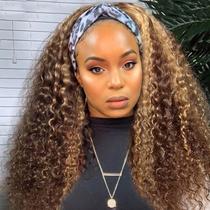 Peruca com faixa de cabeça XSY Highlight Ombre Kinky Curly Human Hair 18 polegadas