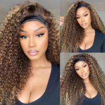 Peruca com faixa de cabeça XSY Highlight Ombre Kinky Curly Human Hair 28 polegadas