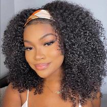 Peruca com faixa de cabeça XSY Kinky Curly 100% cabelo humano 35 cm natural