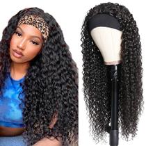 Peruca com faixa de cabeça Youngirl Deep Wave 66 cm Cabelo humano com 150% de densidade