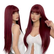 Peruca Com Franja Wig Normal Lisa Orgânica Premium 70cm