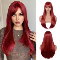 Peruca, cor T, vermelha, longa reta, resistente ao calor, sintética