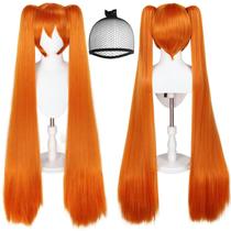 Peruca Cosplay ANOGOL Orange Synthetic Hair 120cm com boné Peruca Cosplay ANOGOL Orange Synthetic Hair 120cm com boné