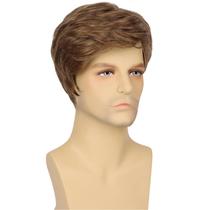 Peruca Cosplay curta marrom encaracolada sintética de alta temperatura. Fio