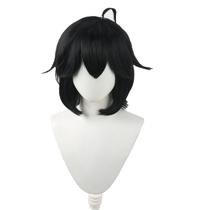 Peruca Cosplay curta preta e branca sintética resistente ao calor