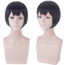 Peruca Cosplay curta preta resistente ao calor sintética de 15 cm