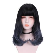 Peruca Cosplay Gradient Blue Ombre com franja 45cm sintética