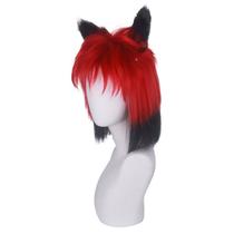 Peruca Cosplay Helluva Boss Alastor Vermelha e Preta 40cm