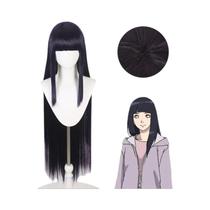 Peruca Cosplay Hinata Hyuuga Azul Escuro Longa E Lisa De 40 Polegadas Com Franja Reta Em Fibra