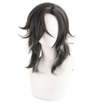 Peruca Cosplay Knight preta e cinza Gradient Wolf Tail 45cm