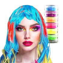 Peruca Cosplay Multicolorida Repicada com Franja + Torre 6 Cores Sombra Neon - Festa Fantasia Carnaval