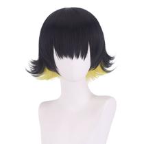 Peruca Cosplay preta e amarela 35 cm sintética resistente ao calor