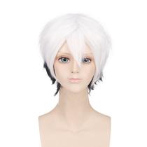Peruca Cosplay preta e branca anti-deformação sintética 40cm Peruca Cosplay preta e branca anti-deformação sintética 40cm